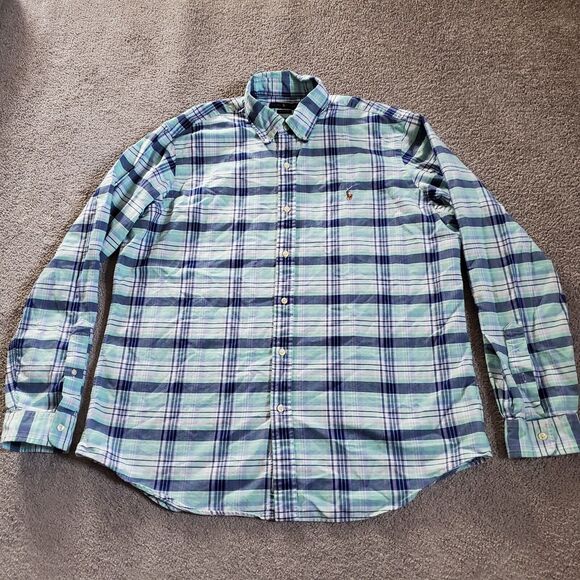 Ralph Lauren Shirt Mens Extra Large Blue Button Up Flannel Flesh Pony - Picture 1 of 11